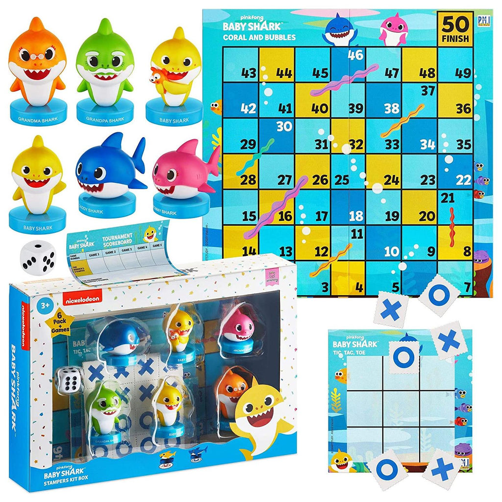 Baby Shark Game Board Set Tic-Tac-Toe Chutes & Ladders Stampers Figures  Kids Playset PMI International